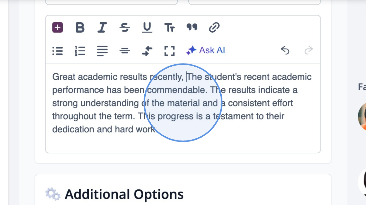 Ask AI button in text editor
